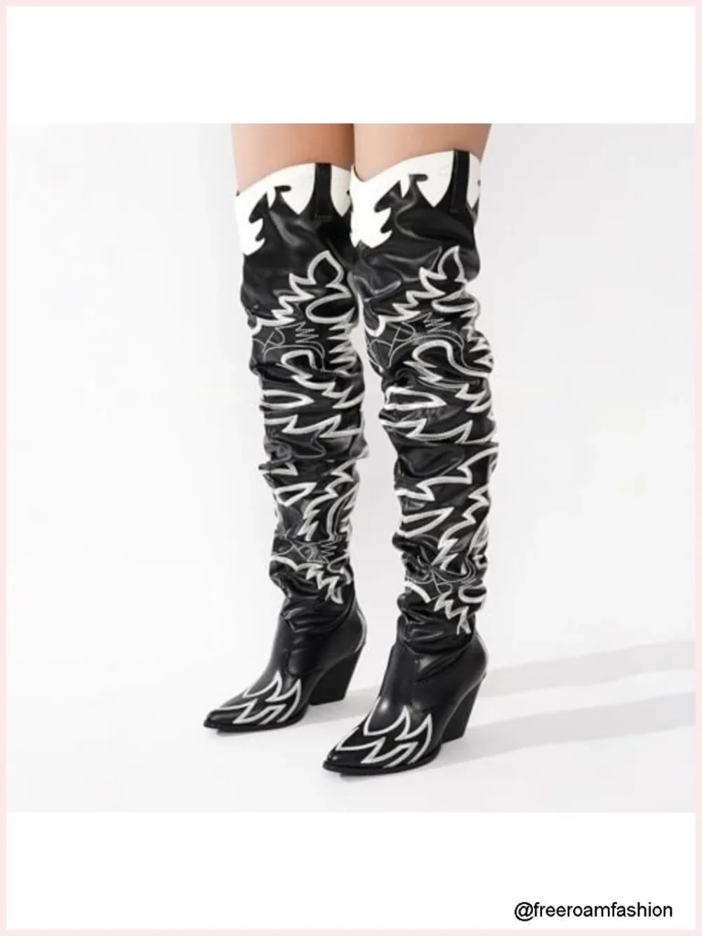 Women's Western Thigh High Over The Knee Cowgirl Boots Chunky Block Heel Faux